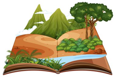 Pop up kitap açık doğa sahne çizim ile