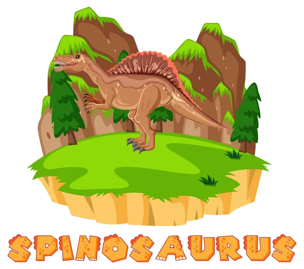 Escena Con Dinosaurios Spinosaurus Isla Ilustración — Archivo Imágenes Vectoriales