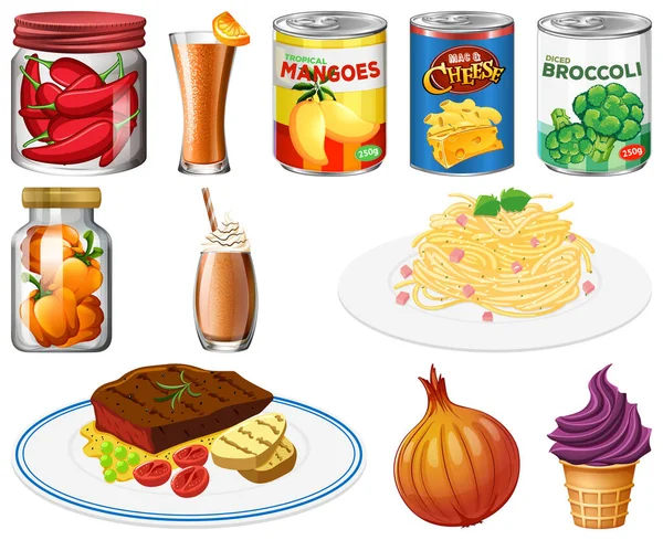 Different Foods Cartoon Collection Illustration — Stock Vector