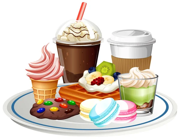 Dessert Beverage Set White Background Illustration — Stock Vector