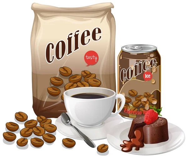 Kávové Výrobky Set Bílém Pozadí Ilustrace — Stockový vektor