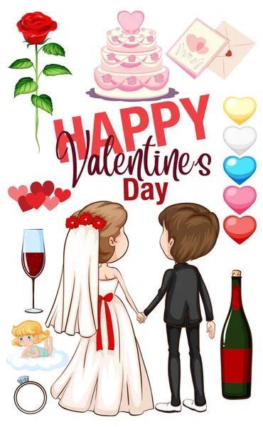 Valentinstag Thema Mit Hochzeitspaar Illustration — Stockvektor