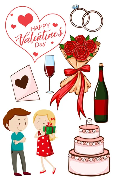 Tema San Valentino Con Gli Amanti Illustrazione Torta — Vettoriale Stock