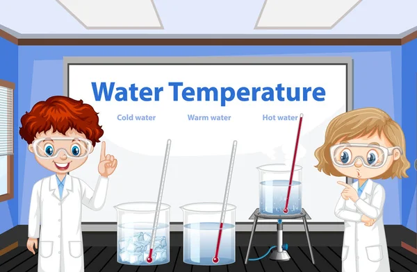 Crianças Cientistas Explicando Ilustração Experimento Temperatura Água —  Vetores de Stock