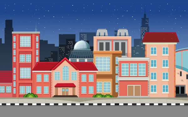Vista Del Edificio Ciudad Por Noche Ilustración — Archivo Imágenes Vectoriales