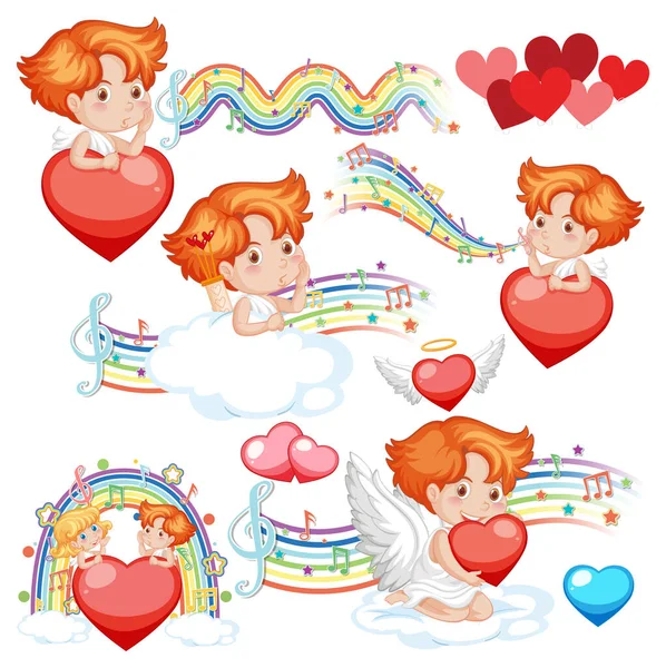 San Valentino Con Illustrazione Arcobaleno Cupido Musicale — Vettoriale Stock