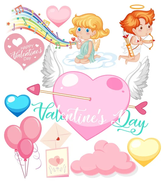 San Valentino Con Illustrazione Arcobaleno Cupido Musicale — Vettoriale Stock