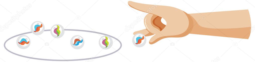 Flicking hand and marbles illustration