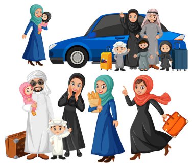 Mavi araba illüstrasyonlu Araplar