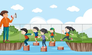 Kırmızı ışık yeşil ışık oyunu oynayan çocuklar