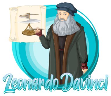 Çizgi film stili illüstrasyonunda Leonardo Da Vinci karakteri