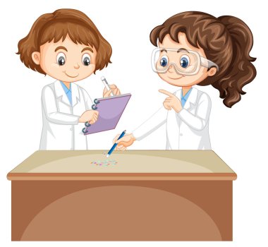 Bilim çocukları bilim deneyi örnekleme yapıyor.