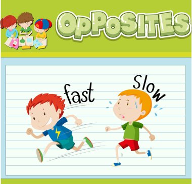 İngilizce karşıt kelime illüstrasyonunun eğitim kelime kartı