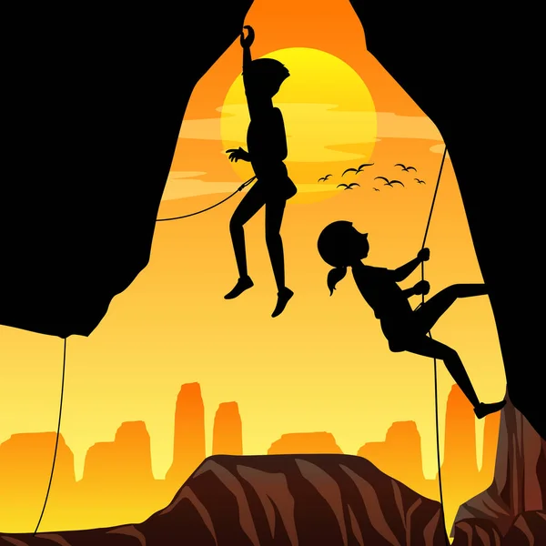 Silhouette Rock Climbing Background Illustration — ストックベクタ