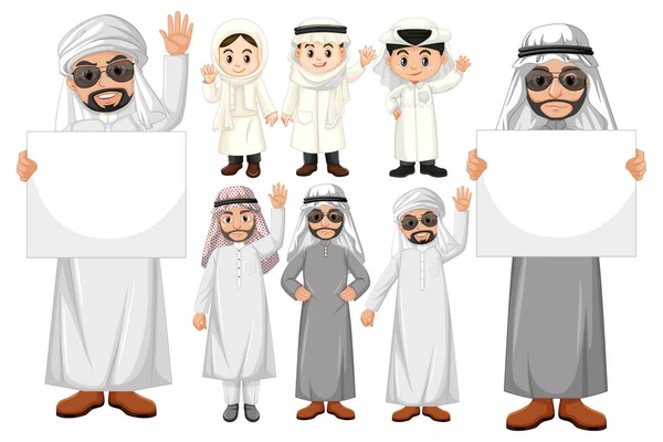 Arabic People Man Holding Blank Sign Illustration — Stock Vector