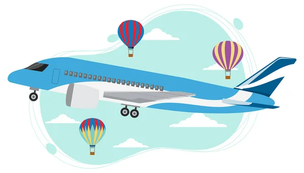 Avion Dans Ciel Avec Ballon Dans Illustration Style Plat — Image vectorielle