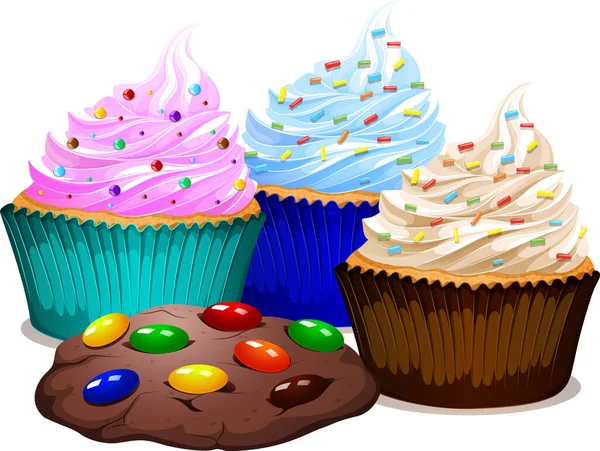 Cream Cupcake Chocolate Cookies Illustration — Stock Vector