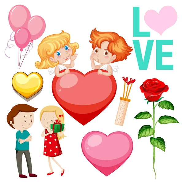 Valentijn Thema Met Liefhebbers Rose Illustratie — Stockvector