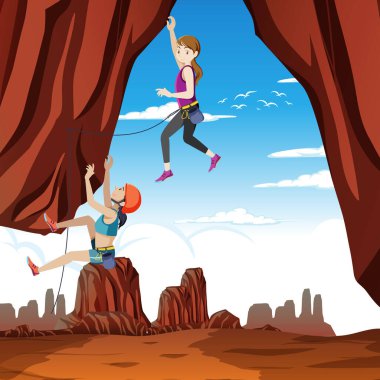 Uçurumdaki kaya tırmanışçısı sahne çizimi