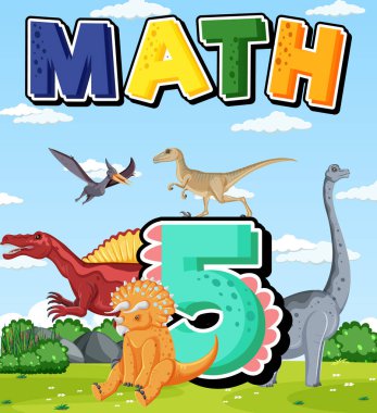 Beş numaralı karikatür resimli beş dinozor.