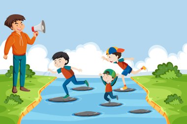 Kırmızı ışık yeşil ışık oyunu oynayan çocuklar