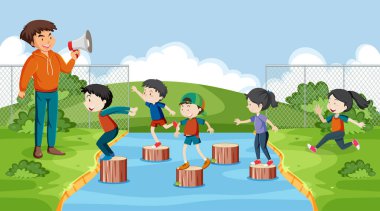 Kırmızı ışık yeşil ışık oyunu oynayan çocuklar