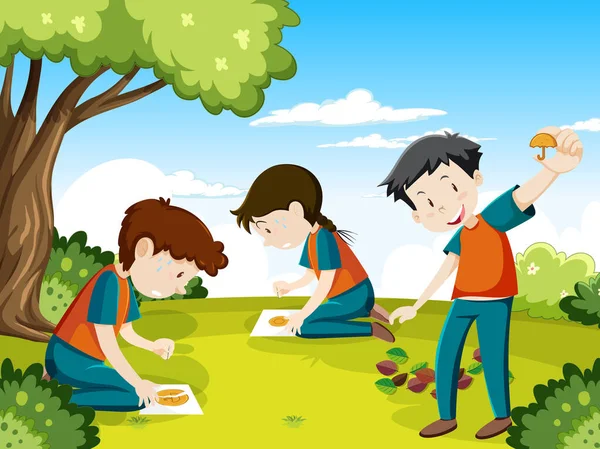 孩子们在公园里玩刮胡刀曲奇饼 — 图库矢量图片