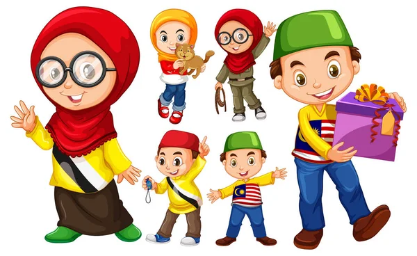 Muzułmańskie Dzieci Szczęśliwą Ilustracją Twarzy — Wektor stockowy