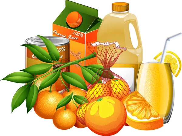 Conjunto Produtos Laranja Sobre Fundo Branco Ilustração —  Vetores de Stock