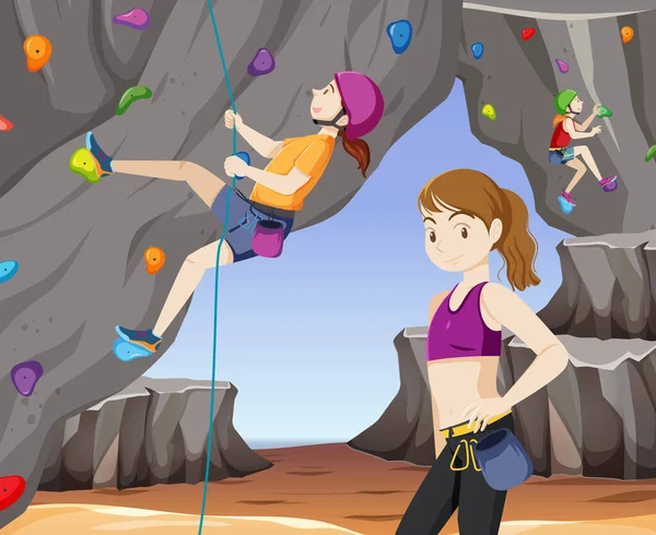 Outdoor Rock Climbing Scene Illustration — Stock Vector