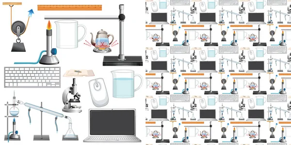 Seamless Background Science Equipments Illustration — Stock Vector