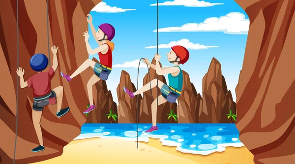 Rock Climbing Cliff Beach Illustration — ストックベクタ