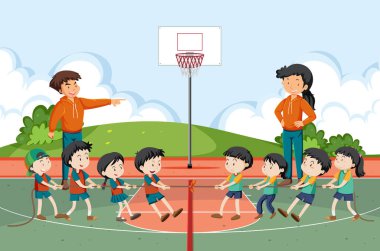 Çocuklar savaş oyunu illüstrasyonu oynuyorlar