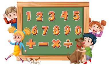 0 'dan 9' a kadar sayma ve matematik sembolleri resimleme