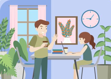 Düz tasarım konsept illüstrasyonunda işyeri içi