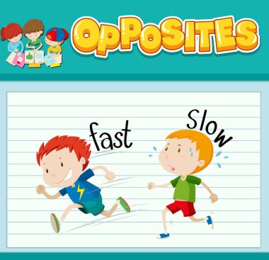 İngilizce karşıt kelime illüstrasyonunun eğitim kelime kartı