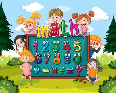 0 'dan 9' a kadar sayma ve matematik sembolleri resimleme