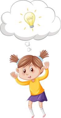 Beyaz arkaplan çizimi üzerinde duran ve düşünen bir kız