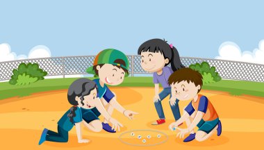 Misket oynayan çocukların olduğu açık hava parkı