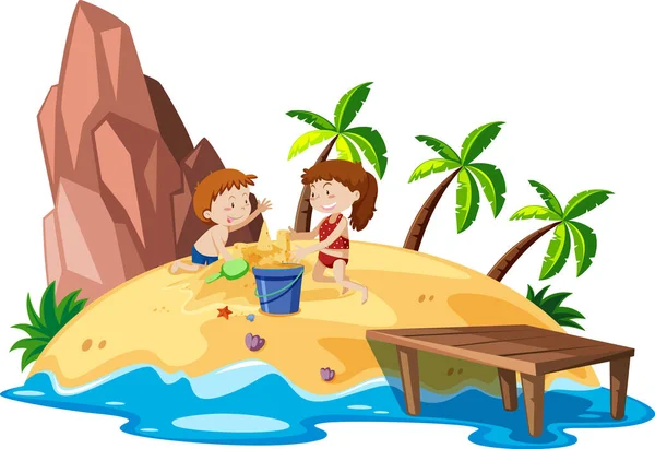Tropical Island People Vacation Illustration — Stock Vector