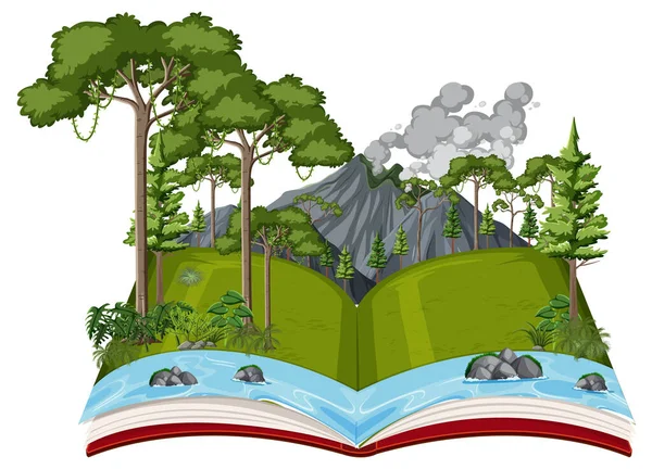 Book Forest Scene Illustration — Stock Vector