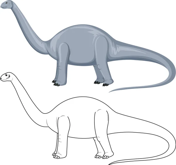 白底图上的阿帕托龙恐龙及其涂鸦轮廓 — 图库矢量图片