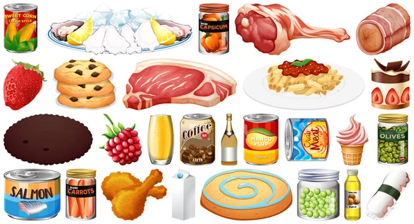 Conjunto Diferentes Alimentos Ilustração —  Vetores de Stock