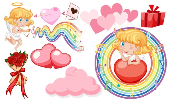 Tema San Valentino Con Cuori Musica Arcobaleno Illustrazione — Vettoriale Stock