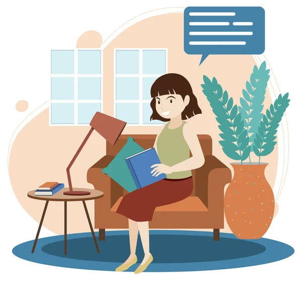 Woman Spending Time Living Room Illustration — Stock Vector