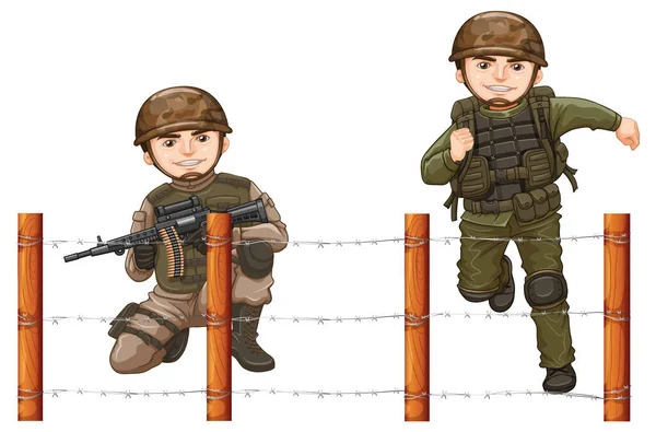 Pria Berseragam Tentara Dengan Ilustrasi Latar Belakang Putih - Stok Vektor