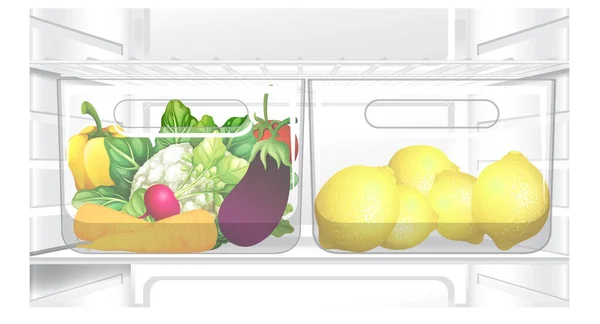 Внутри Холодильника Пищевой Иллюстрацией — стоковый вектор