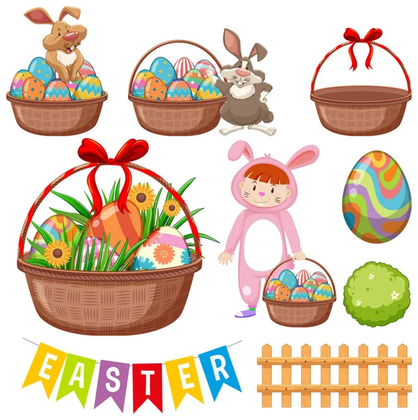 Feliz Día Pascua Con Conejito Huevos Ilustración — Vector de stock