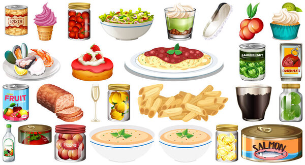 Набор различных иллюстраций продуктов питания
