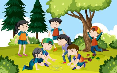 Misket oynayan çocukların olduğu açık hava parkı